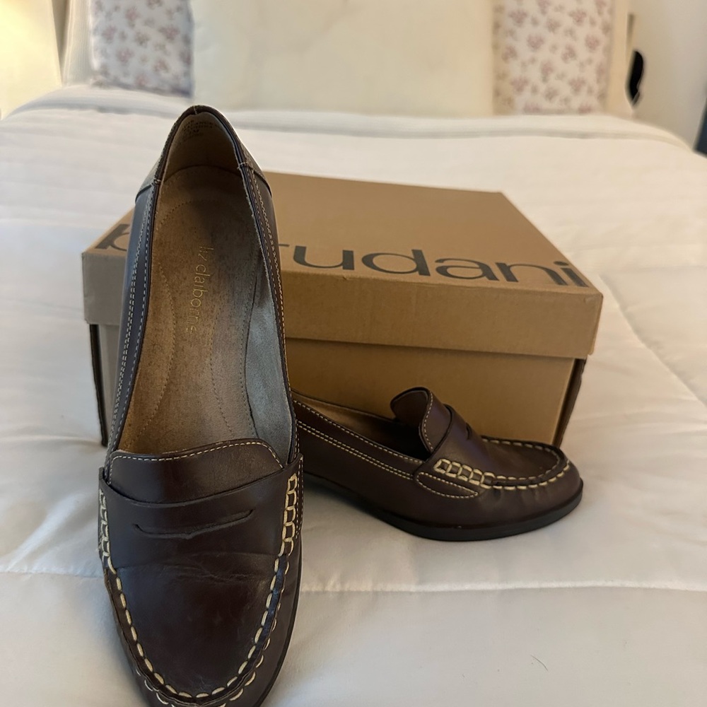 Brown Leather Penny Loafers with Moccasin Stitching